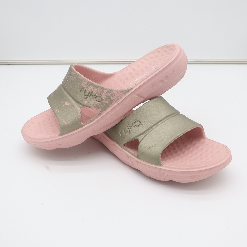 Ryka Pink and Sage Slide Sandals